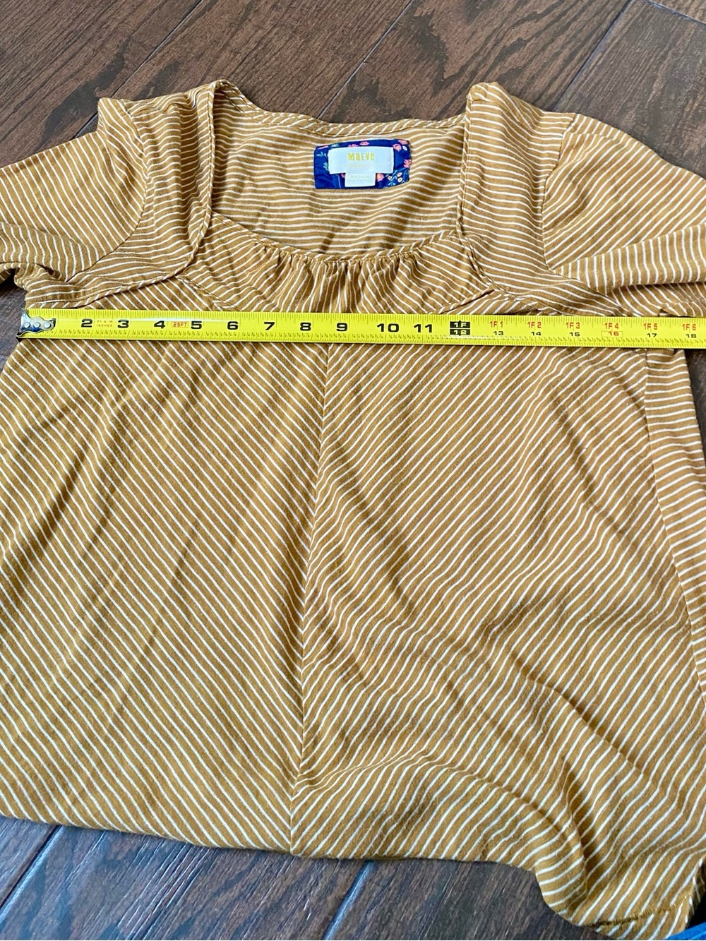 Maeve ANTHROPOLOGIE Brown Striped Shirt Square Scoop Neck Long Sleeve ~ Boho